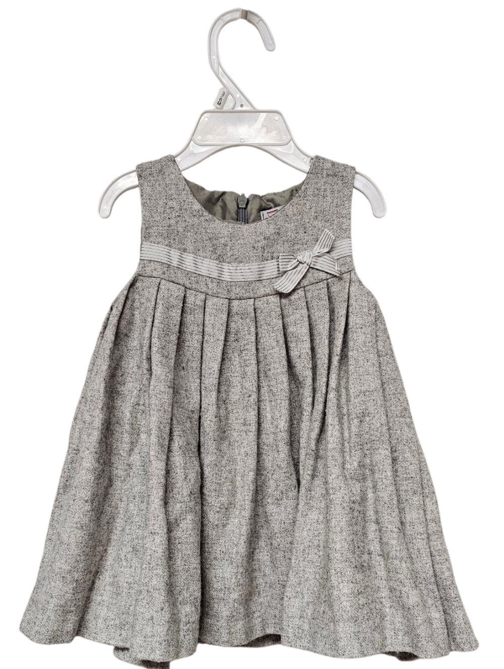Classic Grey Pleated Bow-Accent Girls' Dress